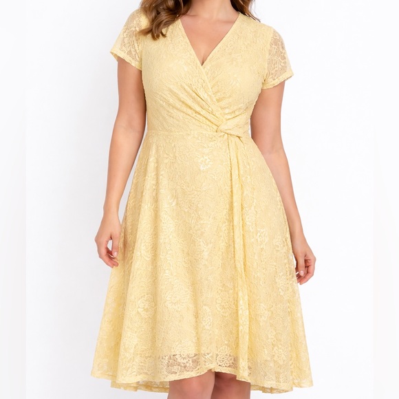 Perceptions Dresses & Skirts - Perceptions NY Yellow Lace Wrap Dress Feminine Occasion Size M
